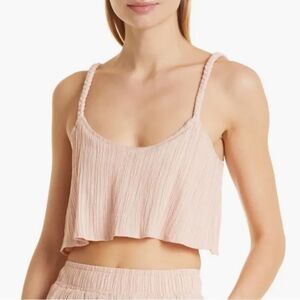 The Range Shirt Womens Medium Ripple Gauze Crop Camisole Dusty‎ Dessert Pink
